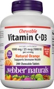 Webber Naturals C+D3, 200 purutablettia, 1000 mg C-vitamiinia ja 1000 IU D3-vitamiinia per serving, luut, hampaat, immuuni ja antioksidantti tuki, ei-muuntogeeniset, maitotuotteet ja gluteeniton