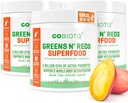GOBIOTIX Super Greens and Reds Powder - Punainen ja vihreä Superfood - Probiootti täydentää - Ruoansulatuskanavan Entsyymit ja Beet Root Powder - Organic Whole Foods Ravintolisä (Mango, 3 pakkaus)