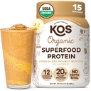KOS Organic Plant Based Protein Powder, Chocolate Peanut Butter - Delicious Vegan Protein Powder - Keto Friendly, Gluteeniton, Dairy Free & Soy Free - 15 tarjoilua