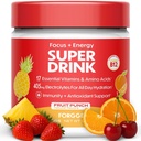 Forgge Terveellinen Energy Drink Powder Mix - Clean Cofeine + B12, B6, C & D-vitamiinit - Sokeriton energiajuomajauhe, jossa on elektrolyyttejä, Aminohappoja, antioksidantteja, Lions Mane - Vegan, Keto-Friendly - 30 SVG, Fruit Punch