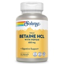 SOLARAY Vegan Betaine HCL kanssa Pepsin - Kloorivetyhappo täydentää ruoansulatuskanavan - Betaine Hydrochlorothiade ja digestiivinen Enzymes - Gut Health Support - 60 päivän takuu, 90 VegCaps
