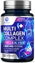 Multi Collagen Peptides lisäravinteet hiukset, kynnet, iho - tyyppi I, II, III, V, X, Collagen Powder Pills - Grass-Fed, Hydrolyzed for Bone and Joint Support for Women & Men, Non-GMO - 60 kapselia