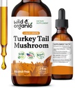 Wild & Organic Turkey Tail Tincture - Immuuni & Gut Support - Turkey Tail Mushroom Extract Drops - Vegan, Sokeri & Alkoholiton Liquid Supplement - 2 fl oz