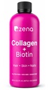 Zena Nutrition Liquid Collagen for Women & Men (tyyppi 1 & 2) & 5000 mcg Biotin, 2500 mg Verisol Bioactive Collagen Peptides, Hiukset, iho, kynsien lisäosa, sekoitettu marja, 60 tarjoilua, 20,3 fl oz