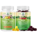 Bundle of Omega DHA Gummies lapsille - rasvahapot Omega 3 6 9 kanssa C-vitamiini aivojen, immuniteetin ja Vision ja Sambucus Elderberry Gummies lapsille terveys sinkki & C-vitamiinin immuuni tukea