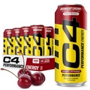 C4 Energy Carbonated Zero Sokerin energiajuoma, Esitreeni Drink + Beta Alanine, Keskiyön kirsikka, 16 Fl Oz (paketti 12)