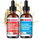 Collagen Mojo Liquid Collagen Peptides with Sea Moss, Burdock Root & Blackderwrack + Liquid Collagen Peptides with Ashwagandha, Elderberry & L-Theanine