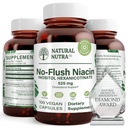 Natural Nutra Ei flush Niacin, B3-vitamiini täydentää, auttaa parantamaan sydän- ja verisuonitautien terveyttä, auttaa parantamaan ihon teksturointia, edistää parempaa aivojen toimintaa, auttaa lisäämään energiatasoa 525 mg, 100 kapselia