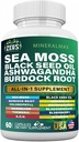 Sea Moss 3000mg Musta siemenöljy 2000mg Burdock juuri 1000mg rannerengas 1000mg Turmeric 1000mg Ashwagandha 1000mg - Elderberry, VIT C, VIT D3, Manuka, ACV (60 Count)