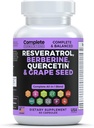 Resveratrol täydentää Quercetin, berberiini, viinirypäleen siemenuute & polyfenoli sekoitus ihon terveys, immuuni tuki & antioksidantti Boost