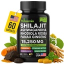 Shilajit ja Ashwagandha-kapselit, 8-in-1 kasviperäinen monivitamiini miehille ja naisille, Rhodiola Rosea, Ginseng ja Stinging Nettle, Shilajit miehille ja naisille