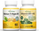 Vegan Vitality Health Booster Bundle - Vegan D3+K2 ja Vegan Omega 3 Algae Oil. Korkea vahvuus Plant perustuu Formula Immuniteetti, energian yleinen terveys vegaaneille ja kasvissyöjille