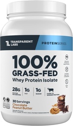 Transparent Labs Grass-Fed Whey Protein Isolat - Naturligt smaksatt, Gluten Free Whey Protein Pulver med 28 g protein per servering och 9 Aminosyror - 30 portioner, Chocolate Peanut Butter