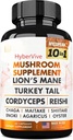 Sienen lisäosa 10x Complex - Lions Mane, Turkey Tail, Cordyceps, Reishi, Chaga, Maitake, Shiitake, Oyster Extract Sienet - Nootropic Brain Support Supplements for Memory and Focus