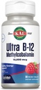 KAL Ultra B12 Methylcobalamin 10 000 mikrog, korkea teho B-12-vitamiini terveelle energialle, aineenvaihdunta, hermo, punainen verisolu tuki, * Natural Vadelma maku, kasvissyöjä, 30 mikrotablettia, 30 tarjoilua