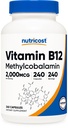 Nutricost-vitamiini B12 (Metyylicobalamiini) 2000mcg, 240 kapselia - Kasvisruoka Caps, ei-GMO, gluteeniton B12-lisä