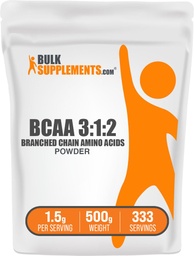 BulkSupplements.com BCAA 3:1:2 Jauhe - BCAA lisäravinteet, haaraketju Aminohapot Powder - makuamaton & Gluteeniton, 1,5 g per tarjoilu, 500g (1,1 lbs) (Pakkaus 1)