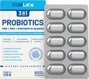 Probiootit 3 in 1 - Prebiootit + Probiootit + Postbiootit Kaikki yhdessä! Typpi puhdistettu, yksittäispakattu tuplafolio läpipainopakkaus tuoreutta varten - 60 CGM Labsin kasviskapselia