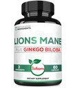 Lions Mane with Ginkgo Biloba Supplement - 60 kapselia - Extra Strength for Restful Mind, Brain Health, Immuunijärjestelmä & Focus - Gluteeniton, ei GMO