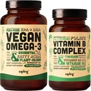 Vegaani Omega 3 180 Softgels & Vegaani B-vitamiinikompleksi B-kompleksi - Kasvipohjainen DHA & EPA Rasvahapot, Essential B-vitamiinit, joissa on koko ruoan sekoitus, B1, B2, B3, B5, B6, B7, Folaatti