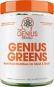 The Genius Brand Genius Greens - Greens Powder for Healthy Mind & Immuniteetti Tuki - Organic Vihannekset, Mustikat & Lion's Mane - Kätevä Drink Mix - Miellyttävä maku - 20 tarjoilua