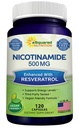 aNikotinamidia Resveratrolilla - 120 kasviskapselia - B3-vitamiinia 500 mg (Niacinamidin flunssaton) - lisäpillereitä NAD:n, ihosolujen terveyden ja energian tueksi