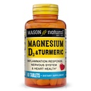 MASON LUONNOLLINEN Magnesium ja D3-vitamiini sekä kurkuma, 60 päivän ravintolisä 500 mg magnesiumilla, 3000 IU D3-vitamiinilla ja 150 mg kurkumalla