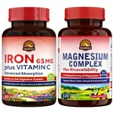 Vitalitown Magnesium Complex Supplement 500 mg & 65 mg Iron Supplement for Women Miehet, unen, lihasten, veren rakentamisen ja energian parannus