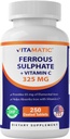 Vitamatic Ferrous Sulfate 325 mg ja C-vitamiini 100 mg (65 mg Elementaalirauta) ... Korkea Potenssi Rauta Supplement ... Ei keinotekoisia värejä... 250 päällystettyä tablettia, valmistettu Yhdysvalloissa