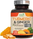 Turmeric Curcumin Supplement 2600mg - Luomu inkivääri & kurkuma, 95% Curcuminoids, BioPerine Black Pepper for Best Absorption, Nature's Vegan Joint Support, Ei-GMO, pullotettu Yhdysvalloissa - 240 kapselia