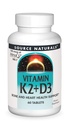 Lähde Naturals K2-vitamiini + D3 Bone & Heart Health Complex - 400 IU D3-vitamiinia & 100 mikrog K2-vitamiinia (MK-7) kalsiumilla - 60 tablettia