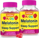 WellYeah Kids Melatoniini Gummies 1 mg (2 pakkaus) - Drug-free unilääke Gummy Supplement, Sleep Support lapsille - Gluteeniton, Liivate, Ei GMO, Kasvisruokaa - Natural Sourced Flavor - 60 Gummies