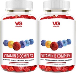 VITA GLOBE B Complex Gummy Vitamins - Jordgubbsmak med vitamin C, Niacin, B6, B12 & Biotin för energi, hjärthälsa och hjärnstöd, 120 greve ( 2)
