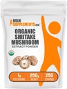 BulkSupplements.com Organic Shiitake Mushroom Extract Powder - Organic Shiitake Mushroom Powder Supplement, Immuunituki - Vegan & Gluteeniton, 1g per Tarjoilu, 250g (8.8 oz) (Pakkaus 1)