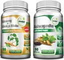 GreeNatr Premium Bundle kokonaisvaltaiselle hyvinvoinnille: Organic Ashwagandha Capsules, Black Pepper for Stress Relief, Plus Ginseng + Ginkgo Biloba Tabletit, perinteinen energia Booster.