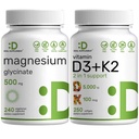 Magnesium Glycinate 500 mg Kasviskapselit & D3-vitamiini 5 000 IU + K2 100mcg Softgels Bundle ...