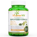 NutreeVit Pure 100% Organic Spirulina + Klorella + Wheatgrass - Energy Booster, Immuunituki, Tehokas Superfood antioksidantti - Kasviskapselit 500 mg