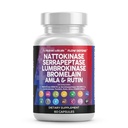 Clean Nutraceuticals Nattokinaasi 4000 FU Serrapeptaasi 120000 SPU Lumbrokinaasi Entsyymilisä bromelaiini Papain Papayan Papayana Enzymes Rutin Extract Amla Magnesium B6 & VIT C -kapselit