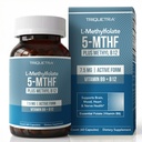L Metyylifolaatti 7,5 mg + Metyyli B12 - Aktiivinen 5-MTHF-lomake, MTHFR- täydennysosa - Bloodstream Ready Methylated Folaatti + B12 Cofactor - tukee mood, Homokysteiini Methylation, Kognition (60 kapselia)