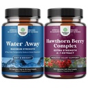 Bundle of Water Away Fluid Retention with Dandelion Leaf Extract & Green Tea for Bloating Relief and High Strength Hawthorn Berry Capsules with Leaf & Flower Extract 4:1 for Terve sydän ja ruokahalu