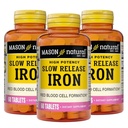 Mason Natural Slow, Release Iron (Ferrous Sulfate) 50 mg tabletit, 180 päivän toimitus, korkea teho täydentää, hellä vatsa, 3 pakkaus