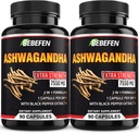 BEBEFEN Ashwagandha kapselit - 7550mg Formula pillereitä Black Pepper Extract - 90 kapselia Ashwagandha täydentää energiatukea - 3 kuukauden tarjonta (paketti 2)