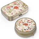 Pill Organizer pilleri laatikko Mirror Retro pieni pilleri tapauksessa kukkaro tai Pocket Pronssi pillerilaatikko tai vitamiinit, kalaöljy, lisäravinteet, pilleri sisältää matkalahjat(2PCS-Retro punaiset kukat)