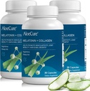 AloeCure Natural Melatoniini + Collagen kanssa Organic Aloe Vera - Natural Sleep Aid täydentää levottomat yöt - Collagen Complex nivelten vahvuus, ihon Elastisuus, hiusten ja kynsien kasvu, 30 kapselia
