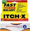 Itch-x Itch Relief Gel 1,25 oz + Hydrokortisoni Cream 1 oz Nopea Relief Rashes, Minor Burns, Insect Bites, Myrkky Ivy, Tammi, Sumac.