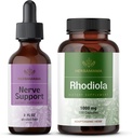 HERBAMAMA Nerve Support ja Rhodiola Kit - Bundle of Nerve Support Liquid Complex 2 fl oz & Rhodiola Rosea kapselit - Vegaani, ei-GMO, sokeria & alkoholiton, 2 pakkaus