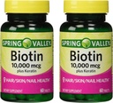 Spring Valley 10000mcg Biotin 100 mg Keratin Dietary Supplement, 60 lukua (Pack of 2)