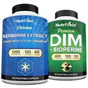 Nutrivein Premium DIM & Berberine Supplement Bundle: High-Absorption Berberine & DIM Supplement with Bioperine - for Hormonaalinen tasapaino, Ruoansulatuskanavan sääntöjenmukaisuus, aineenvaihdunta, & yleinen hyvinvointi
