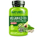 NATURALO D3 K2 - Vegaani kasvipohjainen D3 peräisin Lichen - Natural Supplement for Immunomy System, Bone Support, Heart Health - Koko ruoka - ei-GMO - Gluteeniton, 60 kapselia