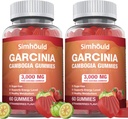 2 pakkaus sokeritonta Garcinia Cambogia Gummies - 3000 mg 95% HCA L-karnitiini, energia Boost, mansikka maku Helpompaa ottaa Than pillereitä ja kapseleita 120 Counts